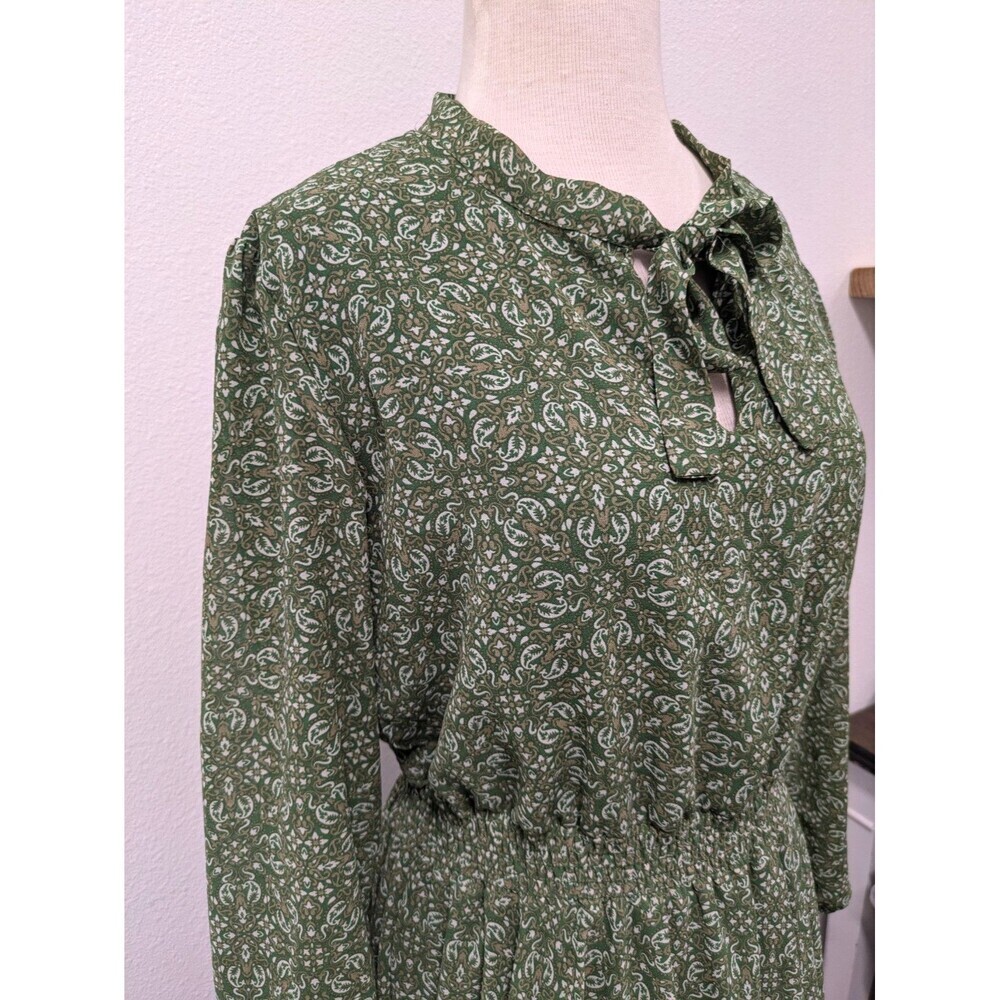 Lark & Grey Green Paisley Floral Print Smocked Dress sz M Holiday Modest Peasant - Picture 4 of 13